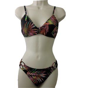 Shade & Shore 2-Piece Bikini Sz 32B Top Small Bottom Tropical Multicolor Padded